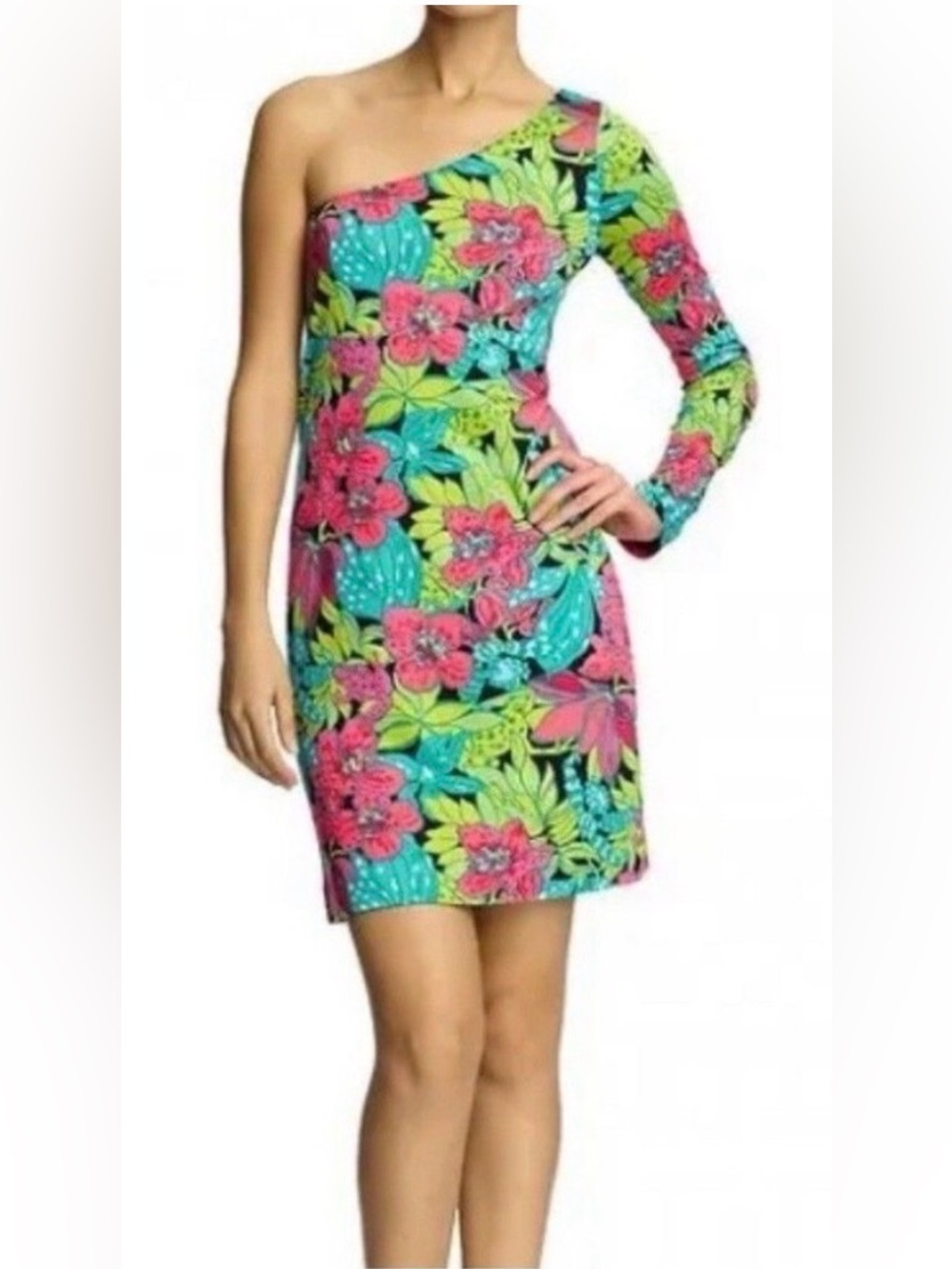 Lilly Pulitzer Skip On It One-Shoulder Silk Blend Dress — Size Small